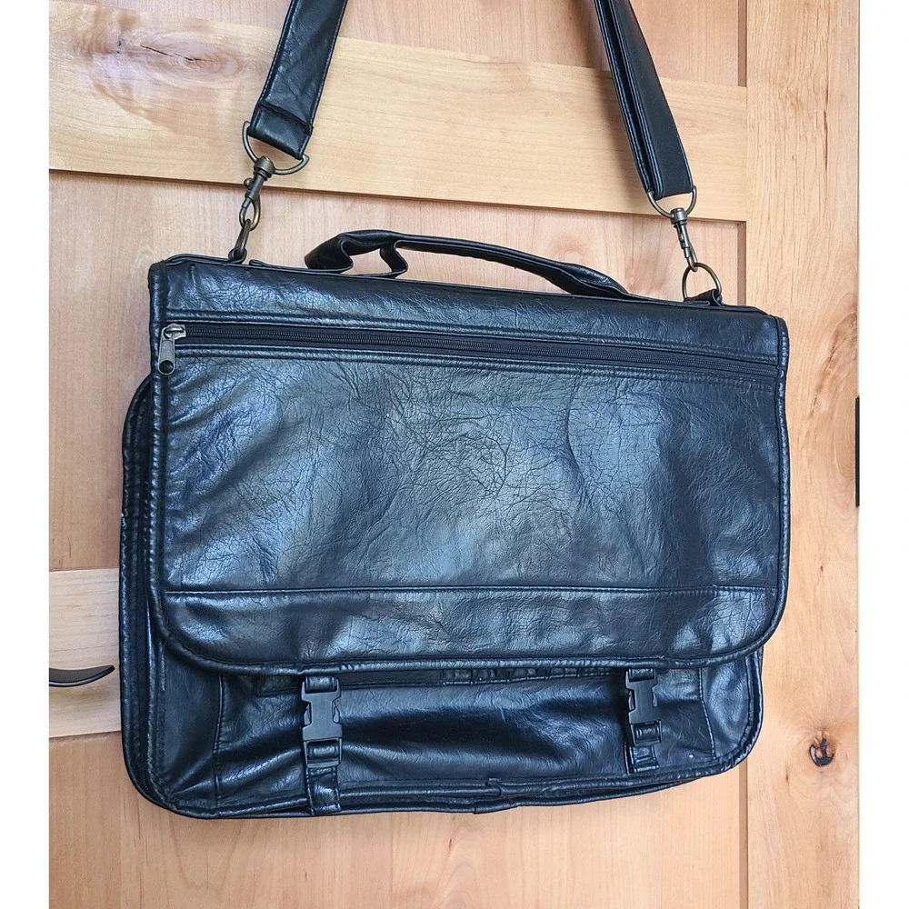 Vintage Black Leather Handmade Laptop Carry Style Messenger Satchel Bag